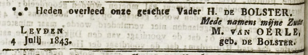 Overlijden (Leydse Courant 15 oktober 1832)