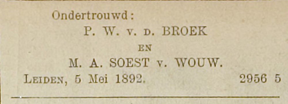 Ondertrouw (Leidsch Dagblad 6 mei 1892)