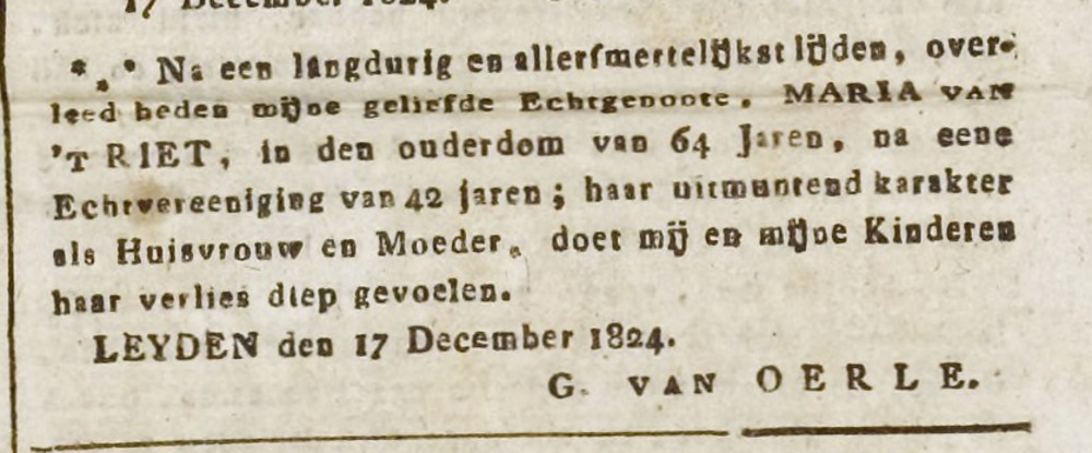 Overlijden (Leidsch Dagblad 20 december 1824)